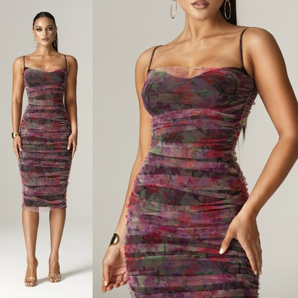 NWT ALIEVA Toira Floral Ruched Midi Dress Size Medium Evening Cocktail Party. 22 - Picture 1 of 10